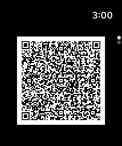 The watch showing the food log as a QR code, one of two pages, ready to be scanned by the web app